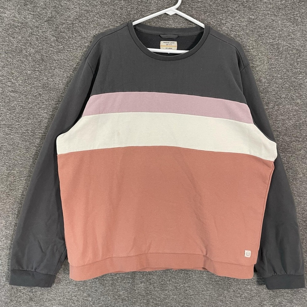 Marine Layer Sweatshirt Mens 2XL Multicolor Stripe Colorblock Crewneck Pullover